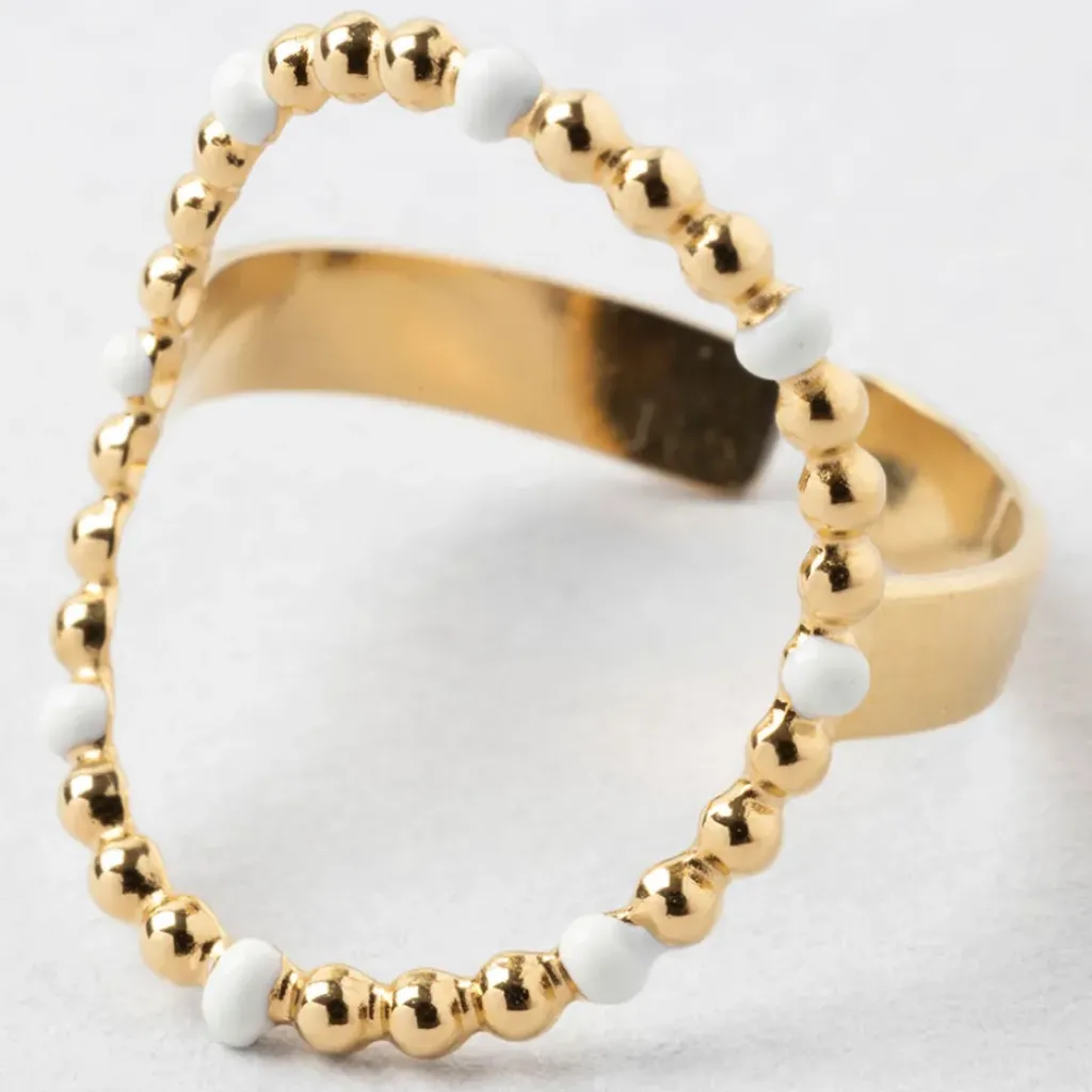 Fabrique de Styles Bague en acier inoxydable doré et blanc 50 / 58cm* Bijoux Fantaisie