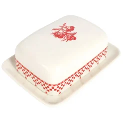 Fabrique de Styles Beurrier en faïence blanc et - damier* Accessoires De Table