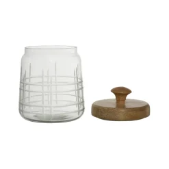 Fabrique de Styles Bocal avec couvercle gravé carreau ciment h17cm en manguier* Pots Et Bocaux