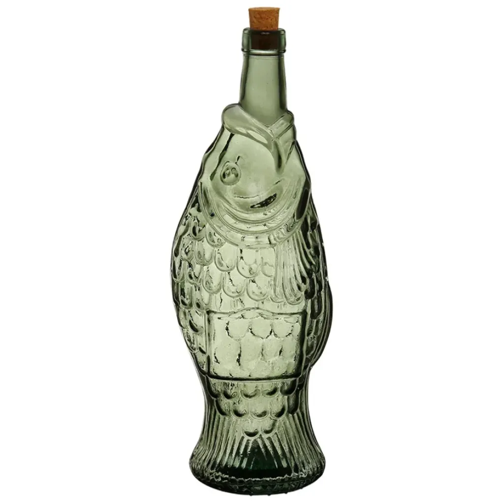 Fabrique de Styles Bouteille Poisson en verre recyclé sablé 1.1l* Carafes Et Pichets