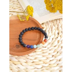 Fabrique de Styles Bracelet 7 chakras pierre de lave perles rondes 8mm* Bijoux Fantaisie