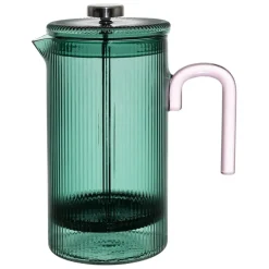 Fabrique de Styles Cafetière à piston striée en verre borosilicate émeraude et rose 1L* Théières Et Cafetières