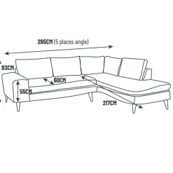 Fabrique de Styles Canapé d'angle droit 5 places ANDRE - Dany ecru 2* Canapés D'angle