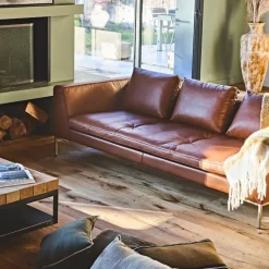 Fabrique de Styles Canapé fixe 3 places en cuir vintage cognac - Montino* Canapés Fixes