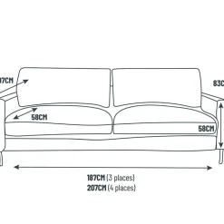 Fabrique de Styles Canapé fixe 3 places Gaspard - Velours Texturé - Dany Bleu grisé* Canapés Fixes
