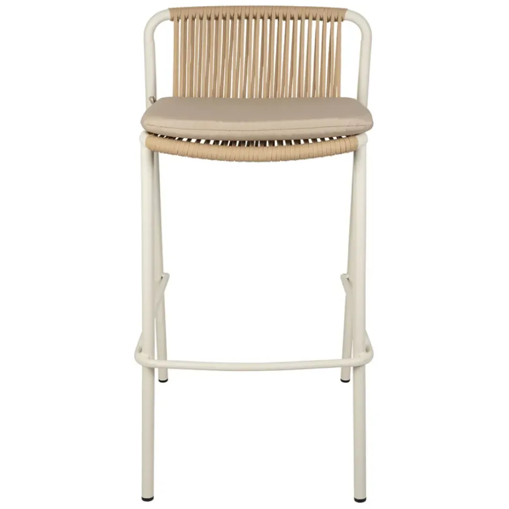 Fabrique de Styles Chaise de bar d'extérieur avec coussin en tissu beige et blanc h97cm - Ajay*Enfant Chaises, Fauteuils|Jardin