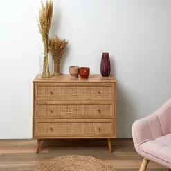 Fabrique de Styles Commode en bois et cannage 3 tiroirs H79cm - Baia* Commodes