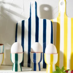 Fabrique de Styles Coquetier en grès rayé et blanc d4.5cm - Alaria* Accessoires De Table