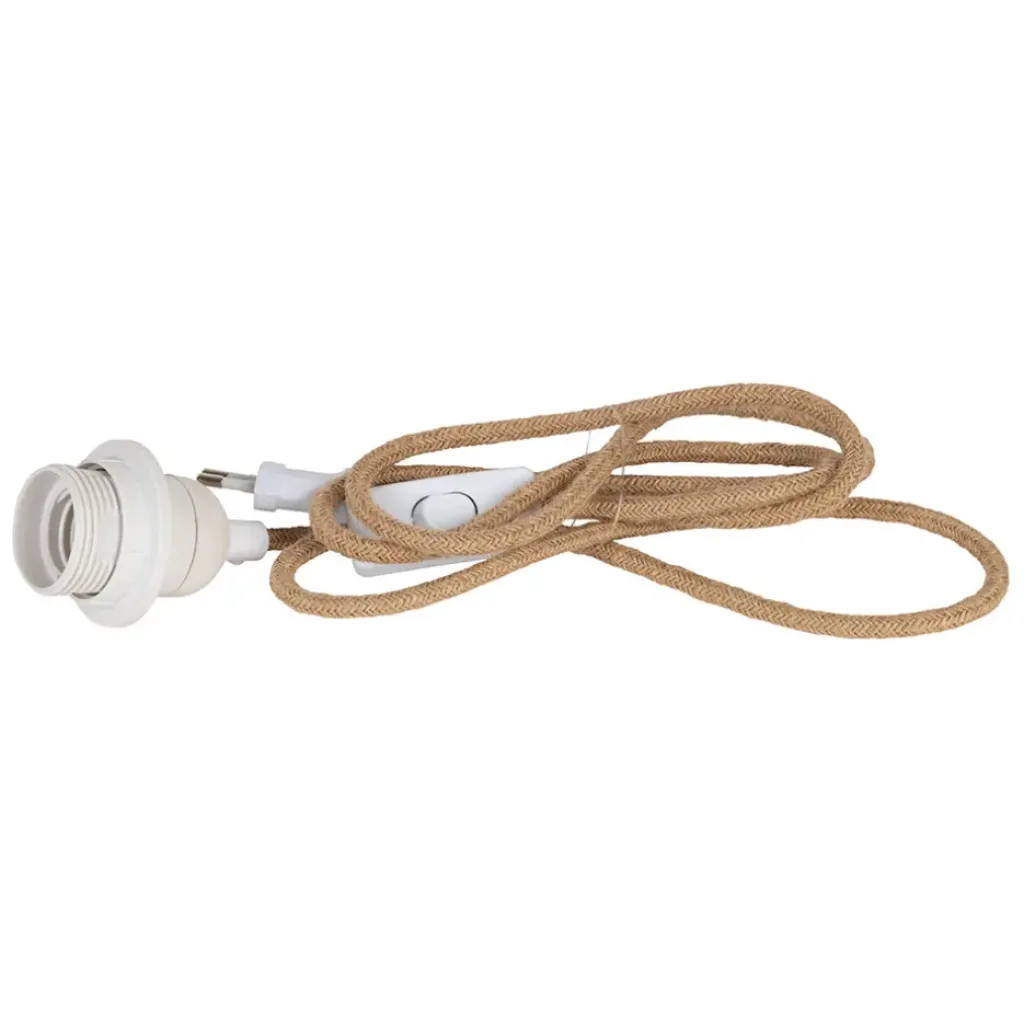 Fabrique de Styles Cordon électrique avec interrupteur en tissu naturel et blanc 1.75m* Ampoules Et Cordons Électriques