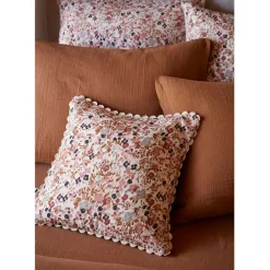 Fabrique de Styles Coussin déhoussable avec croquet en gaze de coton imprimée pampa 40x40cm - Capucine* Coussins Et Housses