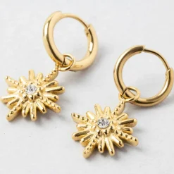 Fabrique de Styles Créoles x2 soleil h25mm acier inoxydable+strass* Bijoux Fantaisie