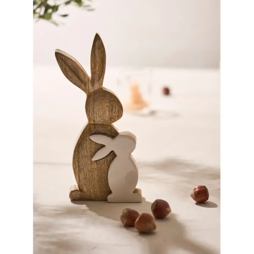 Fabrique de Styles Déco duo lapin en manguier naturel et blanc - Floreal* Petits Objets Déco