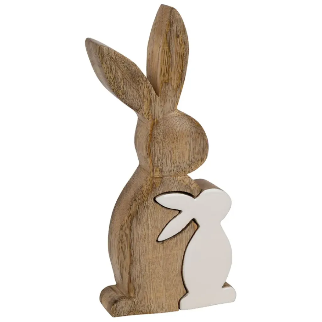 Fabrique de Styles Déco duo lapin en manguier naturel et blanc - Floreal* Petits Objets Déco