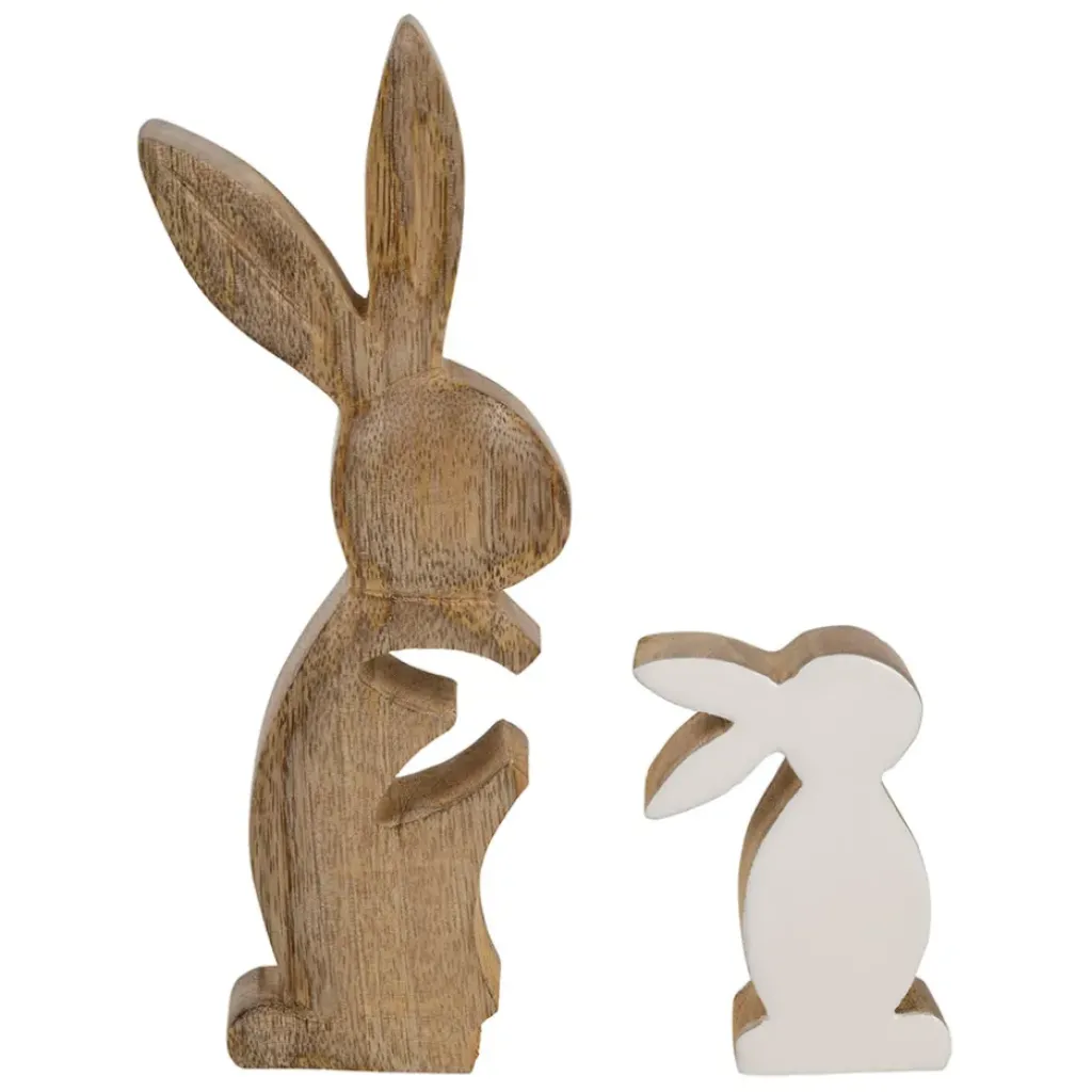 Fabrique de Styles Déco duo lapin en manguier naturel et blanc - Floreal* Petits Objets Déco