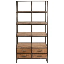 Fabrique de Styles Etagère en fer noir et bois d' acacia H200cm- Factory* Bibliothèques Et Étagères