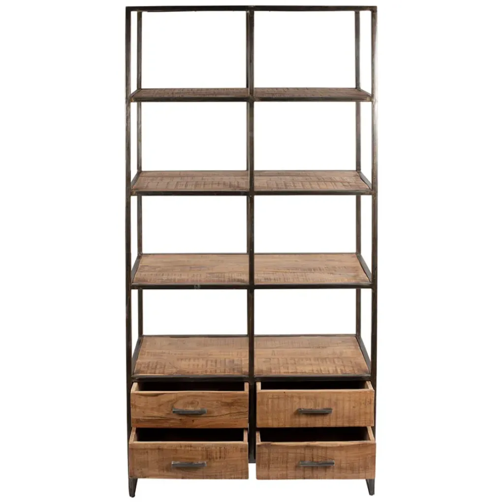 Fabrique de Styles Etagère en fer noir et bois d' acacia H200cm- Factory* Bibliothèques Et Étagères