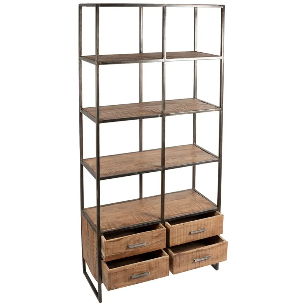 Fabrique de Styles Etagère en fer noir et bois d' acacia H200cm- Factory* Bibliothèques Et Étagères
