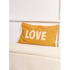 Fabrique de Styles Housse de coussin bouclette "Love" et beige 50x30cm - Funky* Coussins Et Housses