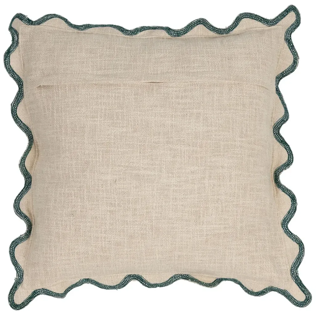 Fabrique de Styles Housse de coussin brodée dolce vita en coton beige et émeraude 45x45cm - Lumi* Coussins Et Housses