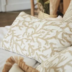 Fabrique de Styles Housse de coussin coton motif coreil blanc et beige 50x30cm - estran* Coussins Et Housses