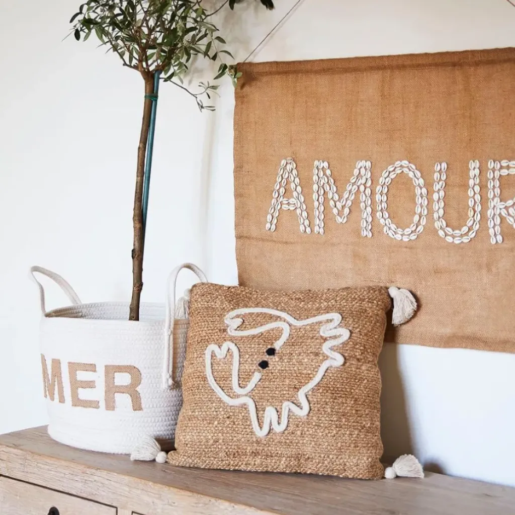 Fabrique de Styles Housse de coussin Crabe en corde et jute naturel blanc 45x45cm - Eté A La Mer* Coussins Et Housses