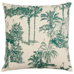 Fabrique de Styles Housse de coussin en coton écru et palmiers émeraude 45x45cm - Mocoa* Coussins Et Housses