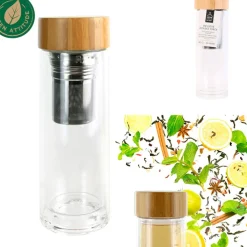 Fabrique de Styles Infuseur en verre double paroi avec bouchon bambou* Accessoires Thé Et Café