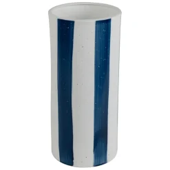 Fabrique de Styles Lampe cylindre en porcelaine rayée et blanc h28cm - Alaria* Lampes À Poser