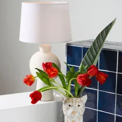 Fabrique de Styles Lampe en céramique et lin écru h52cm - Klosen* Lampes À Poser