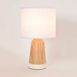 Fabrique de Styles Lampe touch métal effet bois et coton blanc h33cm - Baltik* Lampes À Poser