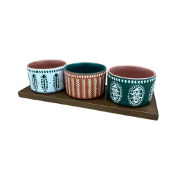 Fabrique de Styles Lot de 3 coupelles en grès et plateau terracotta, vert et blanc - romance vegetal* Bols Et Coupelles