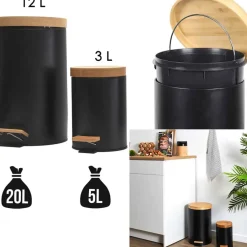 Fabrique de Styles Lot de 2 poubelles à pédale en métal et bambou 3L et 12L* Poubelles