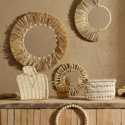 Fabrique de Styles Miroir rond en raphia d52cm - cauri* Miroirs