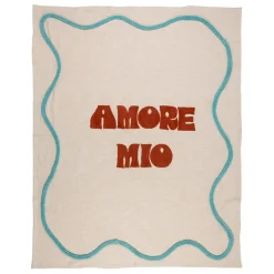 Fabrique de Styles Plaid brodé "amore mio" en coton écru 170x130cm - Lumi* Plaids