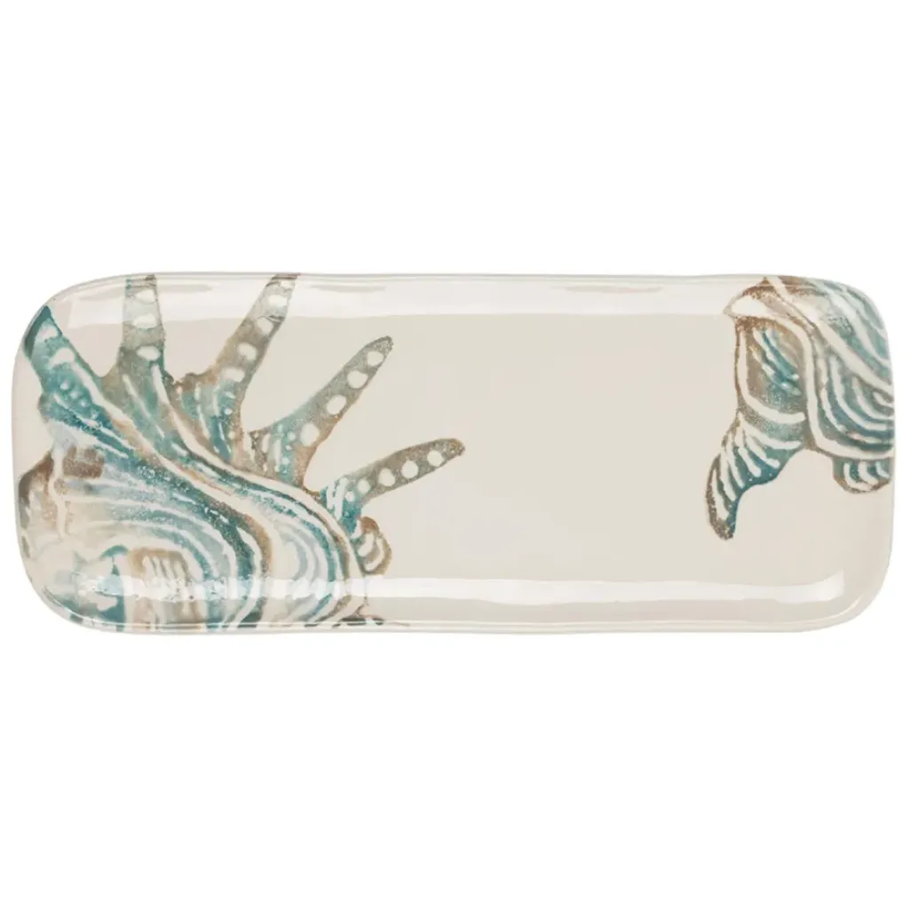 Fabrique de Styles Plat à cake en faïence bleu et beige - Bord De Mer* Plats Et Saladiers