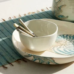 Fabrique de Styles Plat creux en faïence bleu et beige - Bord De Mer* Plats Et Saladiers