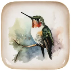 Fabrique de Styles Plateau colibri en fer 16x16cm - Oiseau* Plateaux