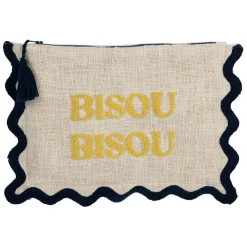 Fabrique de Styles Pochette brodée bisou en coton jaune et bleu - Lumi* Pochettes Et Housses