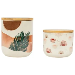 Fabrique de Styles Pots x2 et vert en porcelaine avec couvercle en bambou - sweet leaves* Pots Et Bocaux