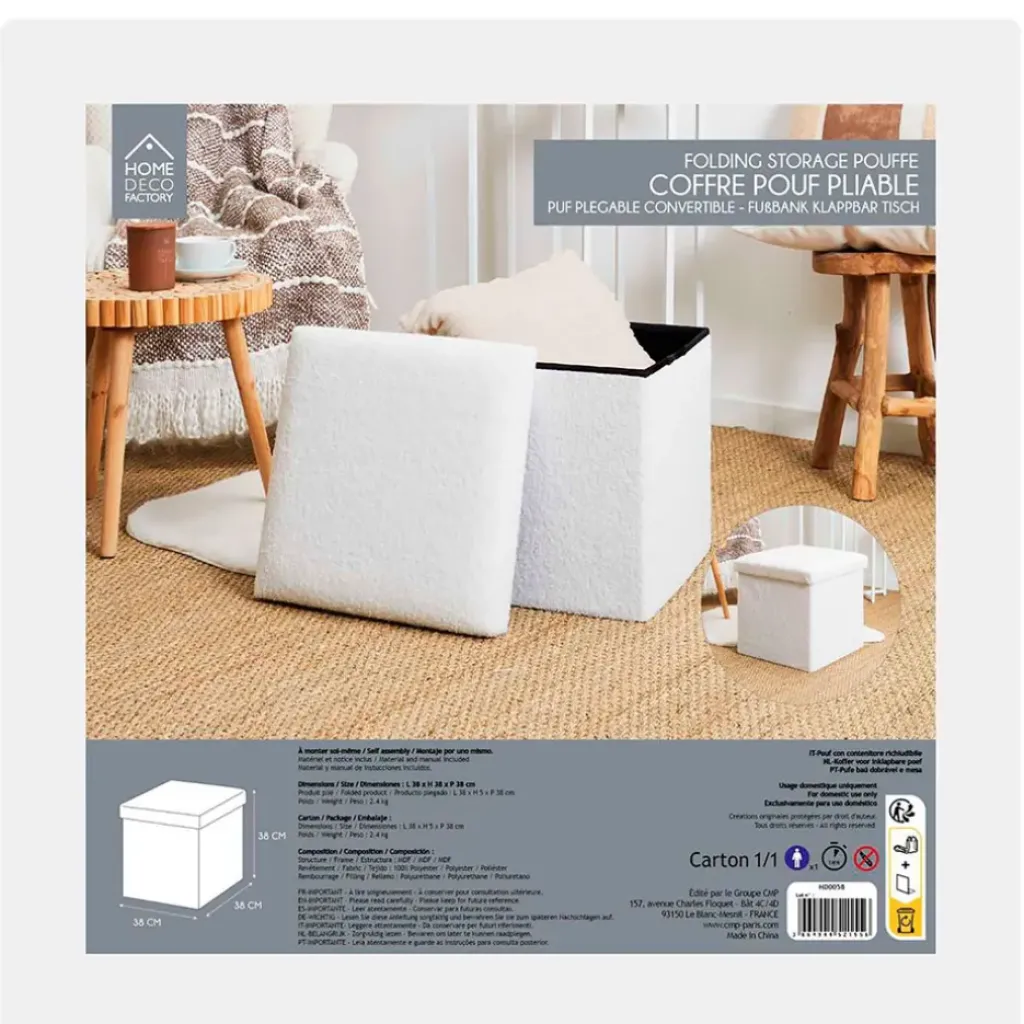 Fabrique de Styles Pouf coffre pliable en tissu bouclette* Poufs Et Tabourets
