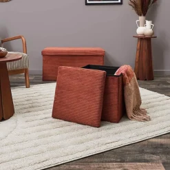 Fabrique de Styles Pouf coffre pliable en tissu côtelé - Scarlett* Poufs Et Tabourets