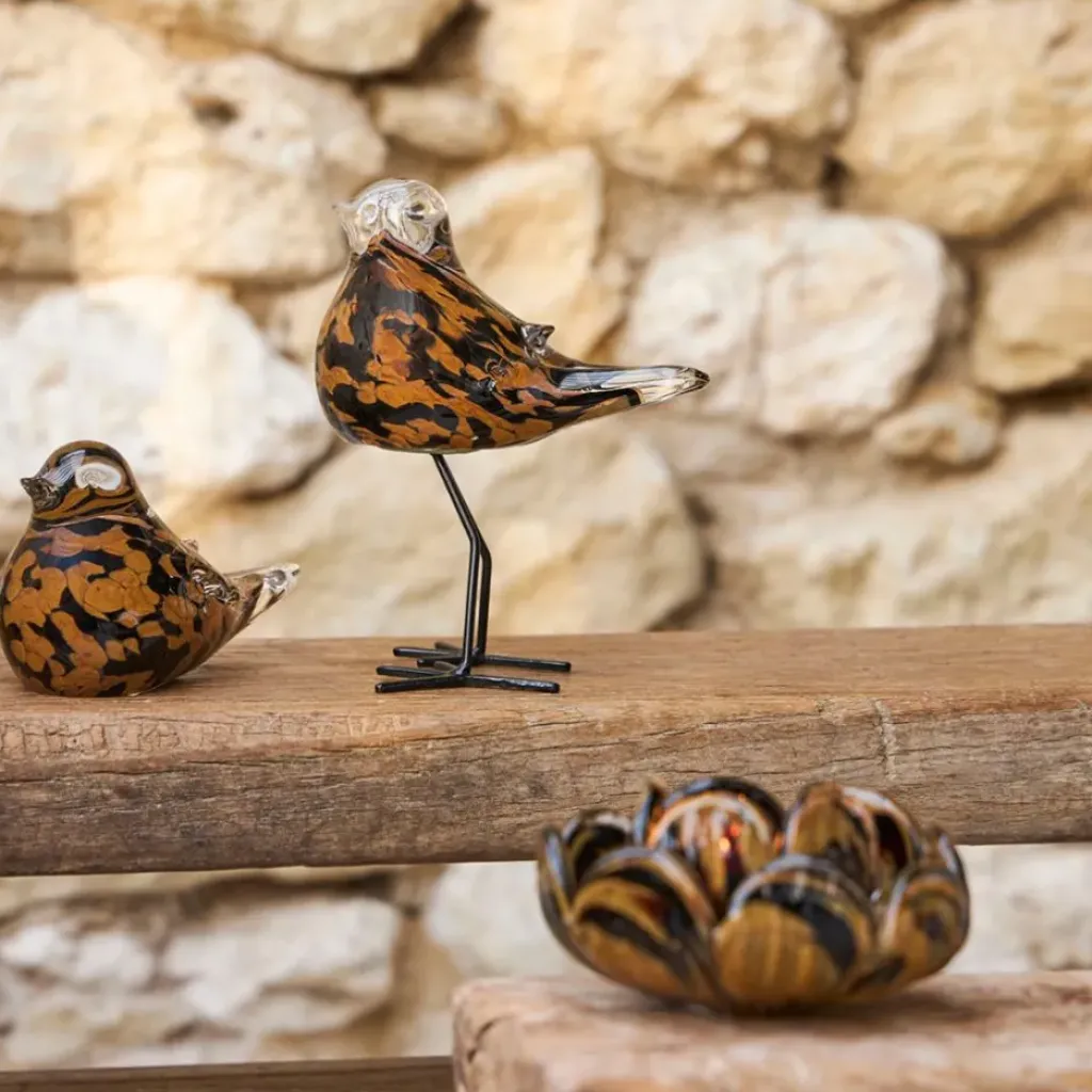 Fabrique de Styles Presse papier moineau en verre et camel - Serin* Petits Objets Déco