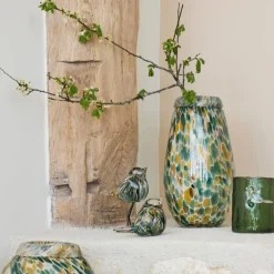 Fabrique de Styles Presse papier moineau en verre émeraude et doré - Serin* Petits Objets Déco