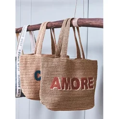 Fabrique de Styles Sac brodé "amore" en corde de papier naturel et terracotta - Lumi* Sacs Et Cabas