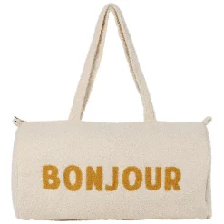 Fabrique de Styles Sac weekend " Bonjour " en bouclette écru - Funky* Sacs Et Cabas