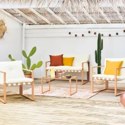 Fabrique de Styles Salon de jardin 4 places en fer avec coussins blanc - Cagliari*Enfant Salons De Jardin|Jardin