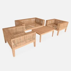 Fabrique de Styles Salon de jardin 4 places en cannage et acacia brossé et coussins beige - Olinda*Enfant Salons De Jardin|Jardin