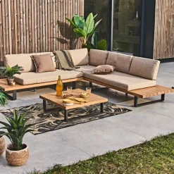 Fabrique de Styles Salon de jardin d'angle en bois 5 places beige - Feros*Enfant Salons De Jardin|Jardin