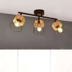 Fabrique de Styles Spot 3 lumières en metal et rotin tresse h23cm noir - indah* Suspensions