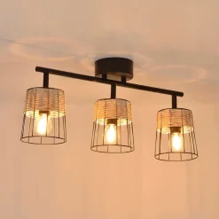 Fabrique de Styles Spot 3 lumières en metal et rotin tresse h23cm noir - indah* Suspensions